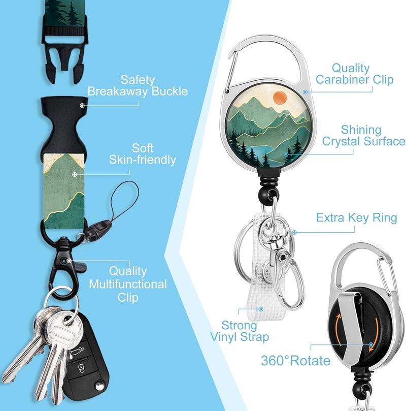 Piefly Lanyards for Id Badges, Badge Holder with Retractable Reel Clip, Sunrise Sunset Mountain Tree Card Name Tag Lanyard, Vertical ID Card Protector for Women Nurse Doctor Teacher Student - Image 4